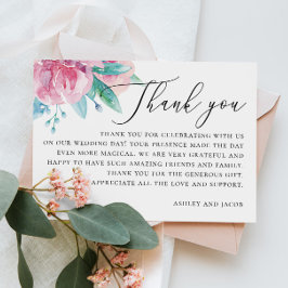 水彩エレガント赤面ピンクフローラ結婚ズ サンキューカード