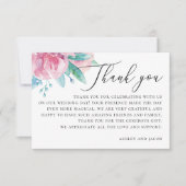 水彩エレガント赤面ピンクフローラ結婚ズ サンキューカード (正面)