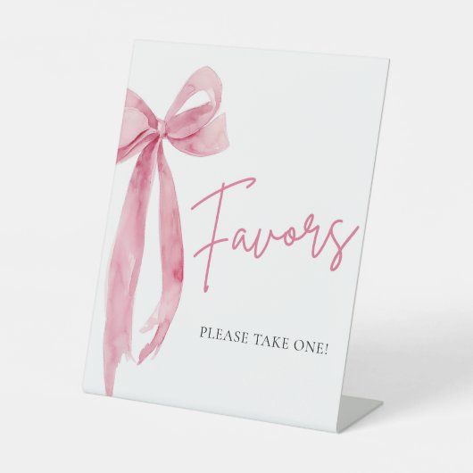 水彩エレガント赤面ピンクボウの好意サイン 台座サイン (正面)