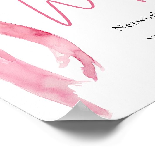 水彩エレガント赤面モダンピンクボウWifiサイン ポスター (角)