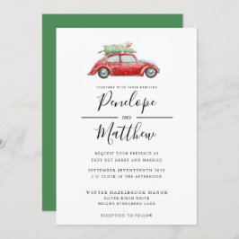 水彩エレガント車素朴のクリス結婚マス 招待状