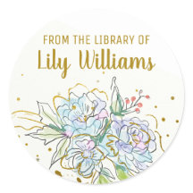 水彩エレガント金ゴールドフローラライブラリ蔵書票