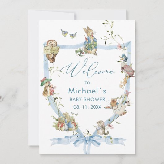 水彩エレガント ワイルドフラワー ピーターラビット ベビーシャツ 招待状 (正面)