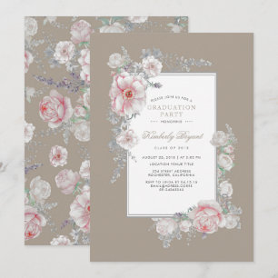 水彩エレガント ヴィンテージ フラワー 卒業パーティー 招待状