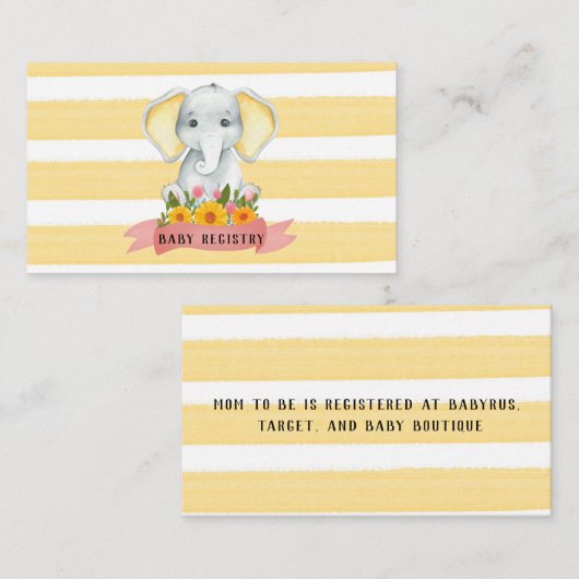 水彩エレファントイエローストライプベビーレジストリ 名刺 (正面/裏面)