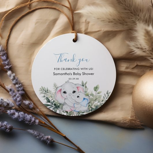 水彩エレファントサンキューメッセージカード フェイバータグ