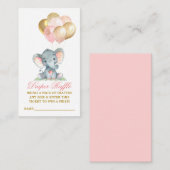 水彩エレファントバルーンピンクおむつラッフル エンクロージャーカード (正面/裏面)