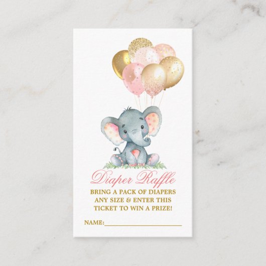 水彩エレファントバルーンピンクおむつラッフル エンクロージャーカード (正面)