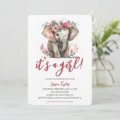 水彩エレファントピンクフローラガールベビーシャワー 招待状 (スタンド正面)