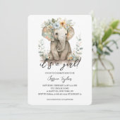水彩エレファントピーチフローラガールベビーシャワー 招待状 (スタンド正面)