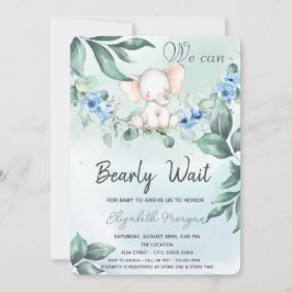 水彩エレファントブルーバラベビーシャワー 招待状
