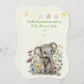 水彩エレファントベビー発表フラットカード (正面/裏面)
