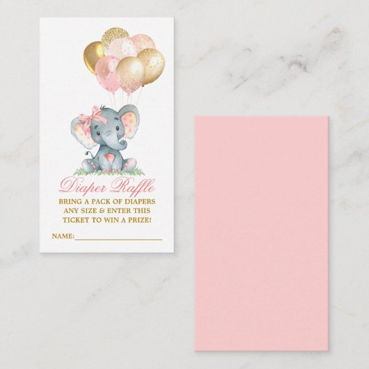 水彩エレファントボウバルーンおむつラッフル エンクロージャーカード (正面/裏面)
