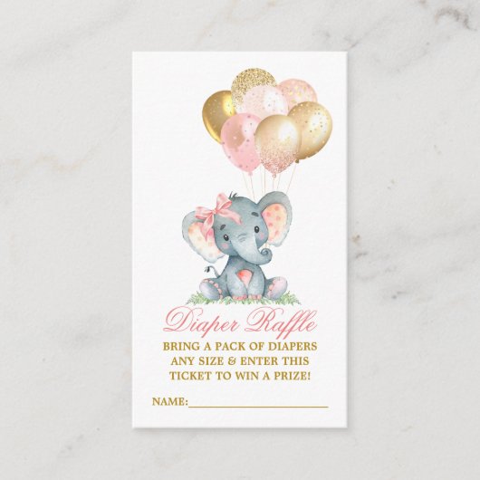 水彩エレファントボウバルーンおむつラッフル エンクロージャーカード (正面)