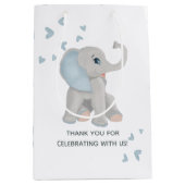 水彩エレファントボーイブルーベビーシャワー優先バッグ ミディアムペーパーバッグ (正面)