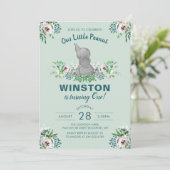 水彩エレファントミントグリーンフローラ1st誕生日 招待状 (スタンド正面)