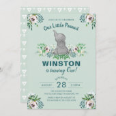 水彩エレファントミントグリーンフローラ1st誕生日 招待状 (正面/裏面)