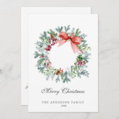 水彩エヴァグリーンアンドホリーベリーズリース シーズンカード (正面/裏面)