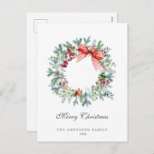 水彩エヴァグリーンアンドホリーベリーズリース シーズンポストカード (正面/裏面)