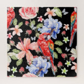 水彩オウム:フローラルパターンロマンス。 ジグソーパズル (縦)