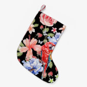 水彩オウム:フローラルパターンロマンス。 スモールクリスマスストッキング (正面 (吊り時))