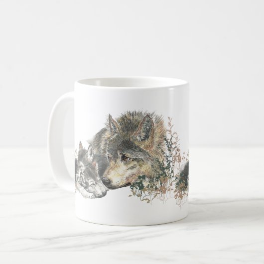 水彩オオカミの親カブ コーヒーマグカップ (正面左)