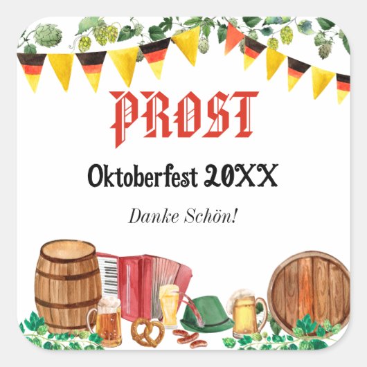 水彩オクトーバーフェストドイツパーティー スクエアシール (正面)