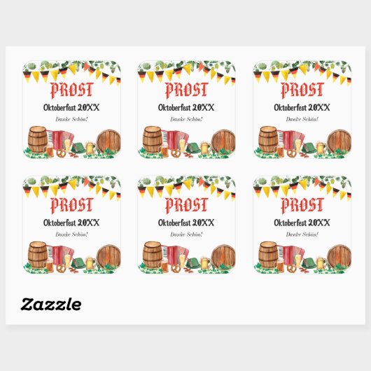 水彩オクトーバーフェストドイツパーティー スクエアシール (シート)
