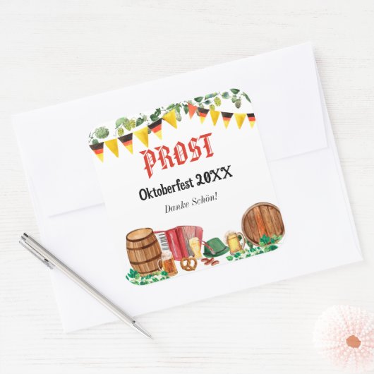 水彩オクトーバーフェストドイツパーティー スクエアシール (封筒)