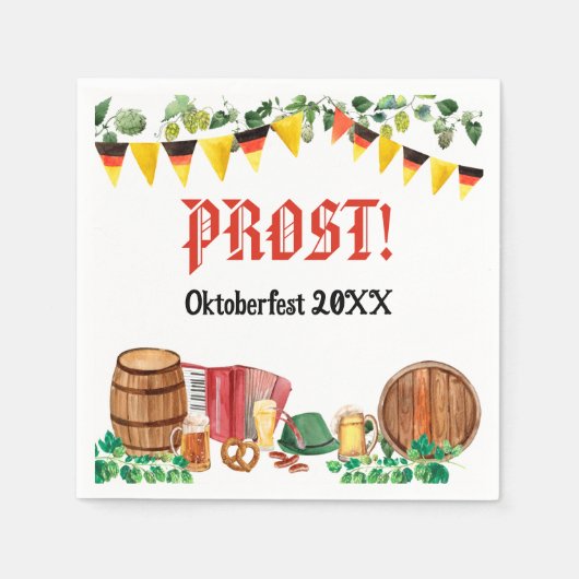 水彩オクトーバーフェストドイツパーティー スタンダードカクテルナプキン (正面)