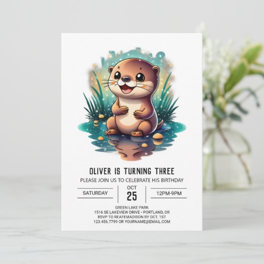 水彩オッタファンタジー誕生日招待状 招待状 (スタンド正面)