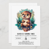 水彩オッタファンタジー誕生日招待状 招待状 (正面/裏面)