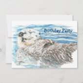 水彩オッタ動物誕生日おもしろいパーティー招待状 招待状 (正面)