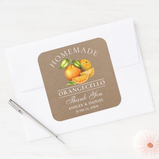 水彩オランジェロ結婚のクラフト スクエアシール (封筒)