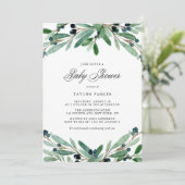 水彩オリーブと緑の赤ちゃんシャワー 招待状 (スタンド正面)