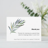水彩オリーブの枝のグリーン ウェディングシャワー サンキューカード (スタンド正面)