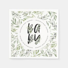 水彩オリーブの枝の葉ベビーシャワーパーティー スタンダードカクテルナプキン