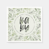 水彩オリーブの枝の葉ベビーシャワーパーティー スタンダードカクテルナプキン (正面)
