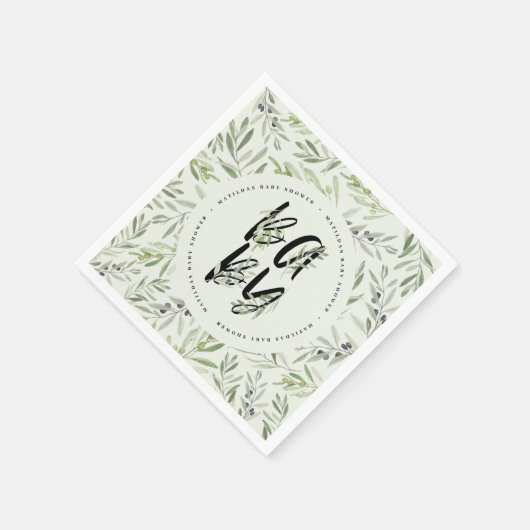 水彩オリーブの枝の葉ベビーシャワーパーティー スタンダードカクテルナプキン (角)