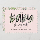 水彩オリーブの枝の葉ベビーシャワーパーティー 案内状 (正面/裏面)