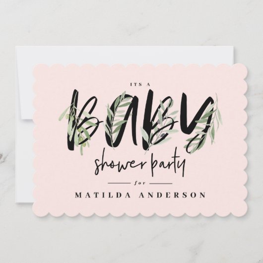 水彩オリーブの枝の葉ベビーシャワーパーティー 案内状 (正面)