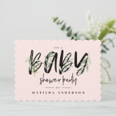 水彩オリーブの枝の葉ベビーシャワーパーティー 案内状 (スタンド正面)