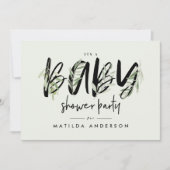 水彩オリーブの枝の葉ベビーシャワーパーティー 案内状 (正面)