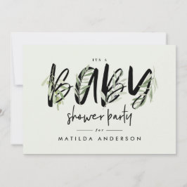 水彩オリーブの枝の葉ベビーシャワーパーティー 案内状