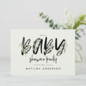 水彩オリーブの枝の葉ベビーシャワーパーティー 案内状 (スタンド正面)