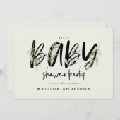 水彩オリーブの枝の葉ベビーシャワーパーティー 案内状 (正面/裏面)