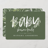 水彩オリーブの枝の葉ベビーシャワーパーティー 案内状 (正面/裏面)