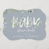 水彩オリーブの枝の葉ベビーシャワーパーティー 案内状 (正面/裏面)