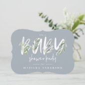 水彩オリーブの枝の葉ベビーシャワーパーティー 案内状 (スタンド正面)