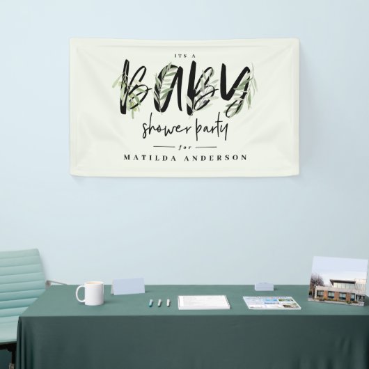 水彩オリーブの枝の葉ベビーシャワーパーティー 横断幕 (トレードショー)
